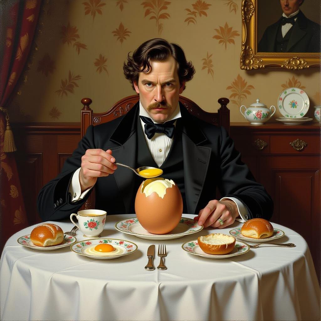 Sherlock Holmes Breakfast with Dodo Egg, Victorian Style