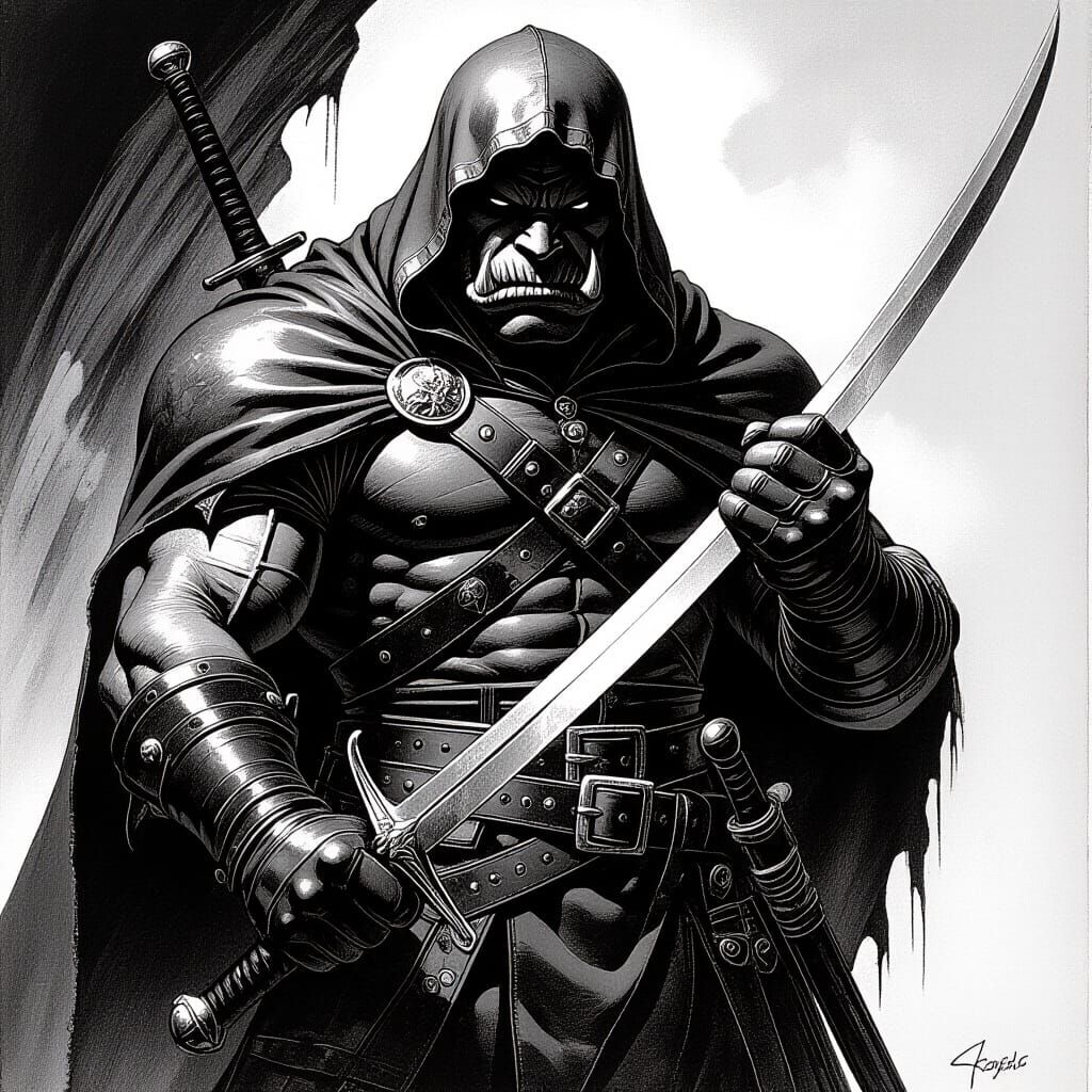 Orc Whale Hunter in Pen and Ink Style