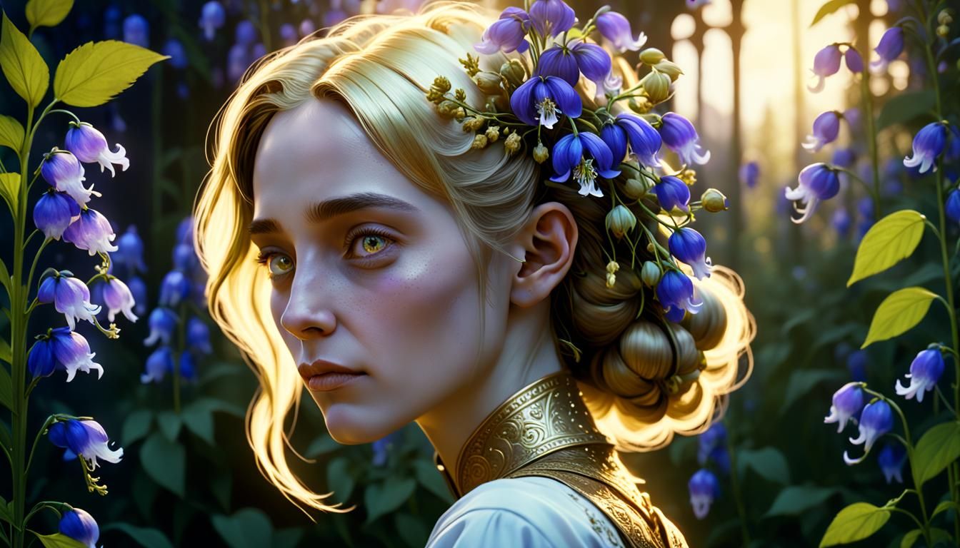 Monkshood Flower Woman: Digital Art Portrait