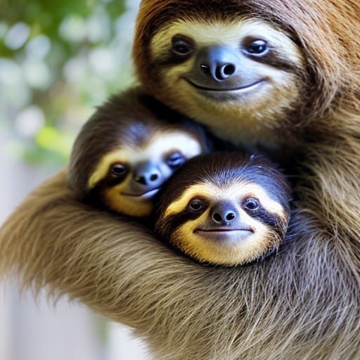 Realistic Happy Sloth Family Portrait