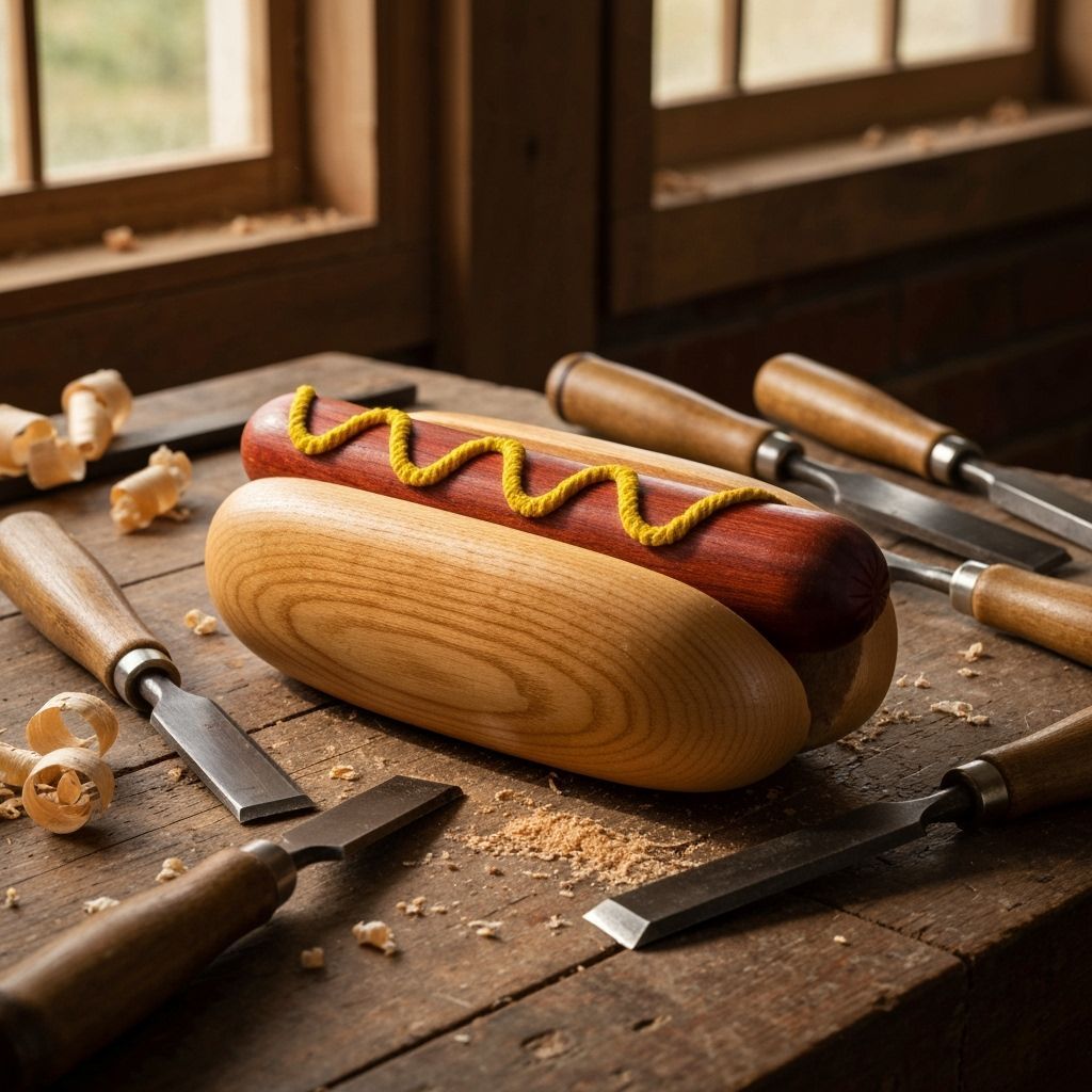 Hyperrealistic Wooden Hot Dog Still Life