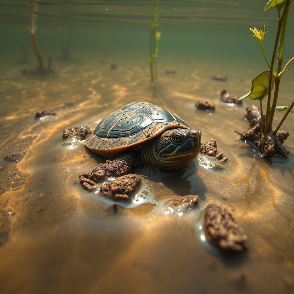 Turtle Emerges from Hibernation in Lake Wisconsin