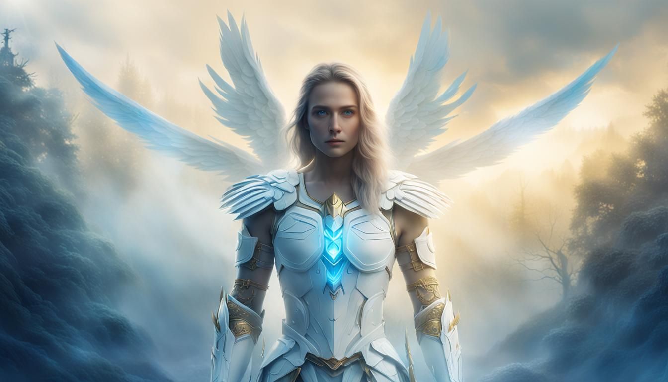 Angel in White Armor with Wings: Digital Matte Painting