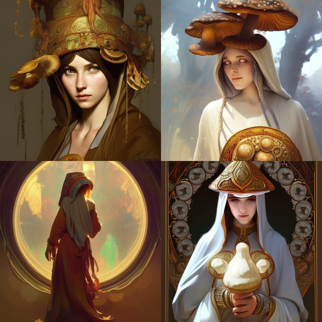 Mushroom Priestess: An Art Nouveau Fantasy Portrait