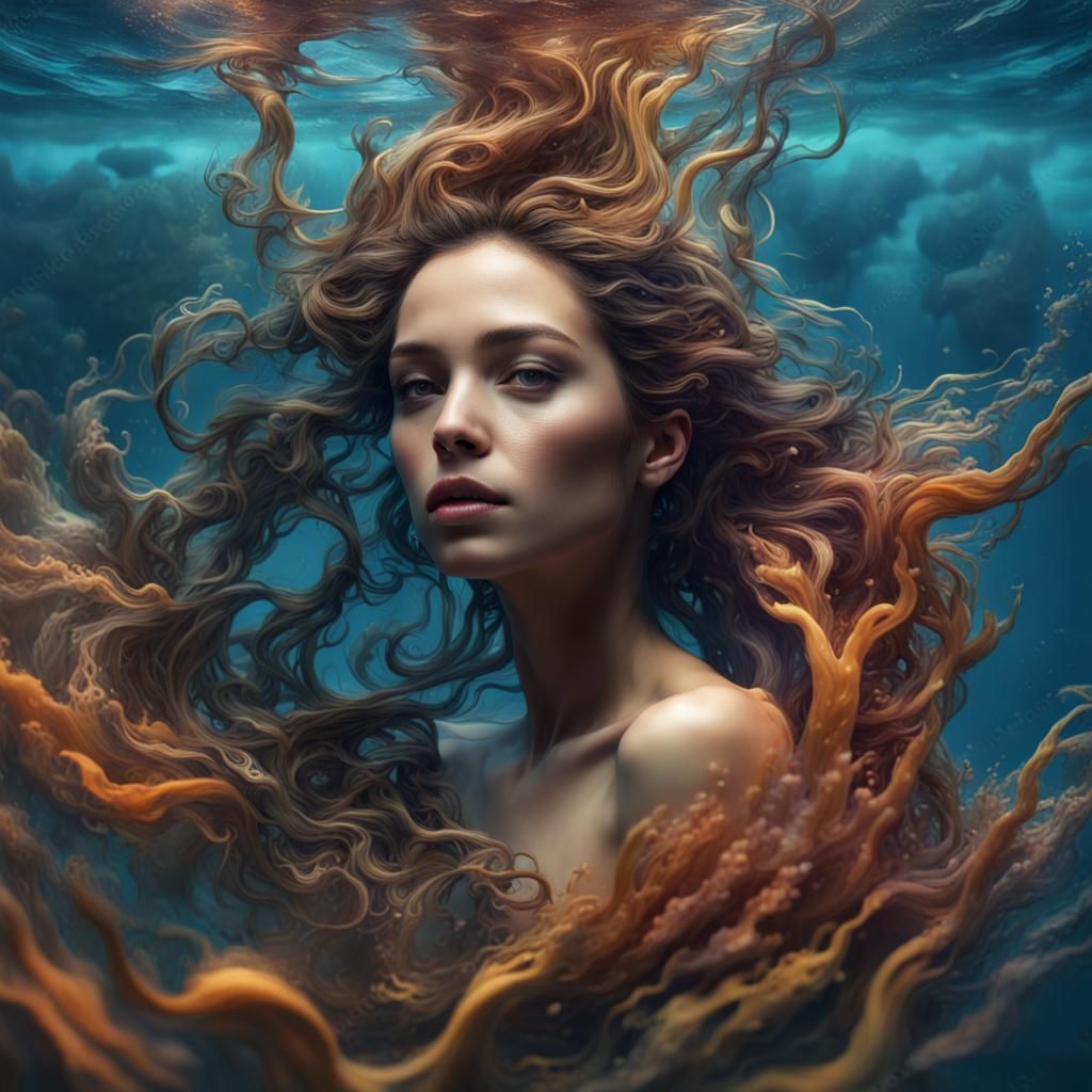 Underwater Seascape: Abstract Portrait in Detailed Matte Pai...
