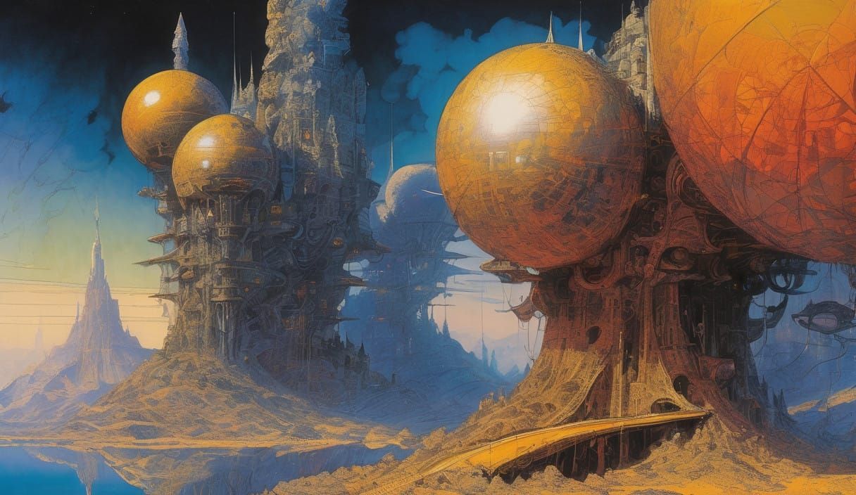 Ethereal Futuristic Metropolis in Iridescent Hues