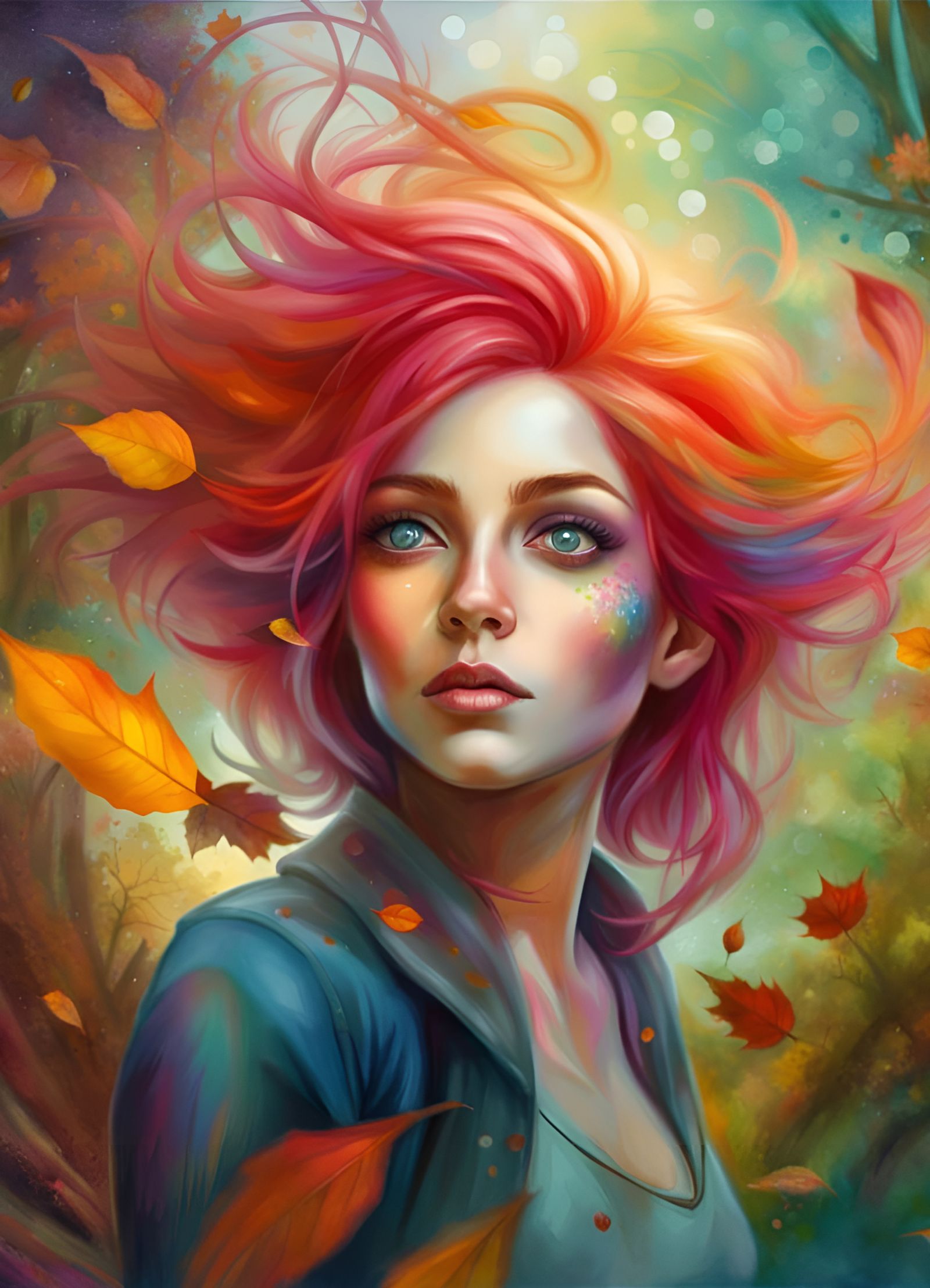 Alien Woman in Autumn Garden, Psychedelic Art