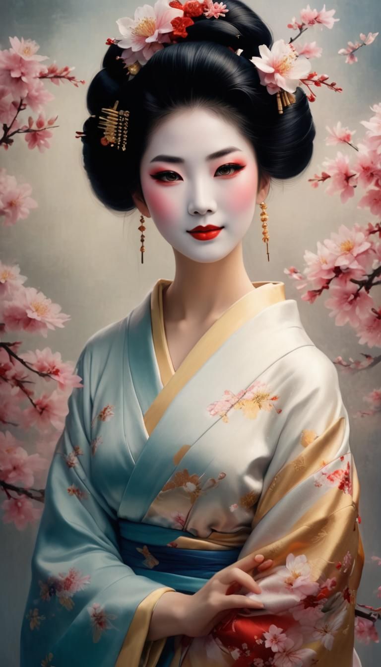Elegant Geisha Portrait in Realistic Style
