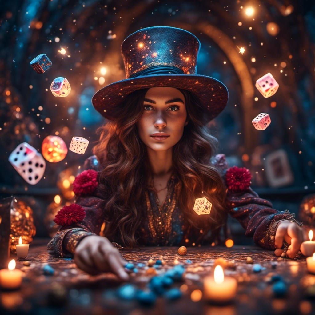 Magician Casting Fiery Fractal Spell with Dice
