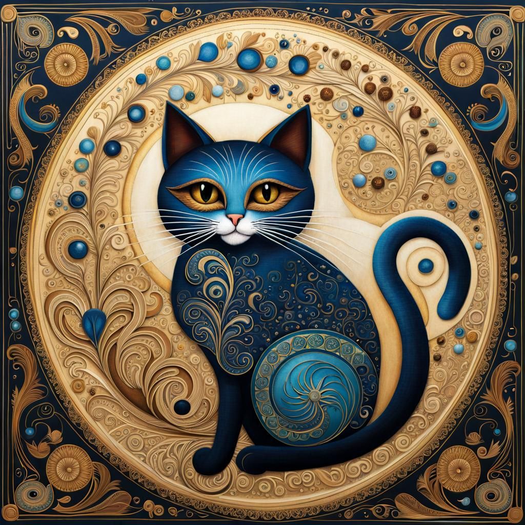 Abstract Cat Portrait in Textile Art Style