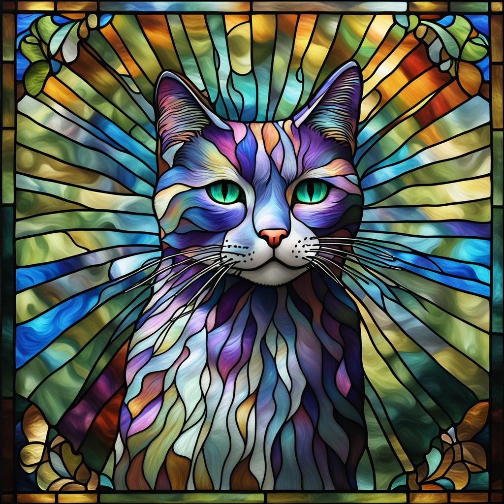 Cats on Rainbow Bridge: Stained Glass Iridescence