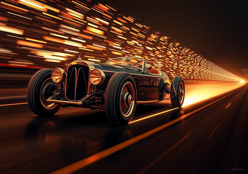 1930s Luxury Car Speeding in Flames