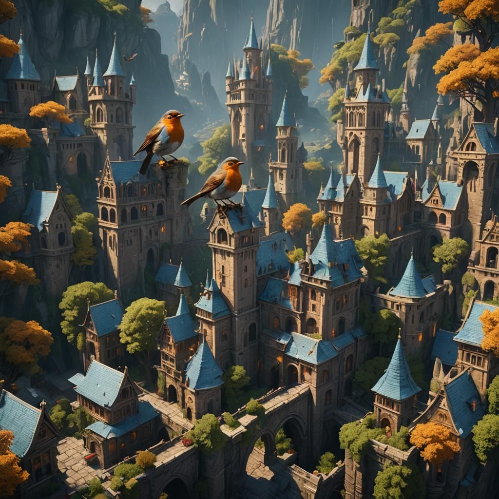 Detailed Matte Painting of a Robin in Deep Color