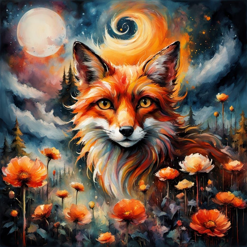 Surreal Fox in Luminous Forest Oasis