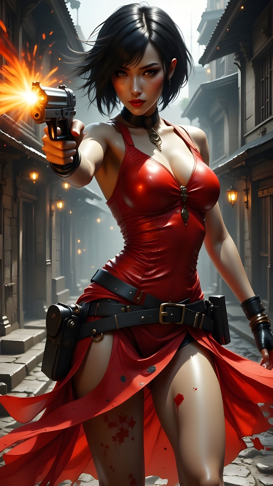 Ada Wong in Action: Painterly Splash Art Style