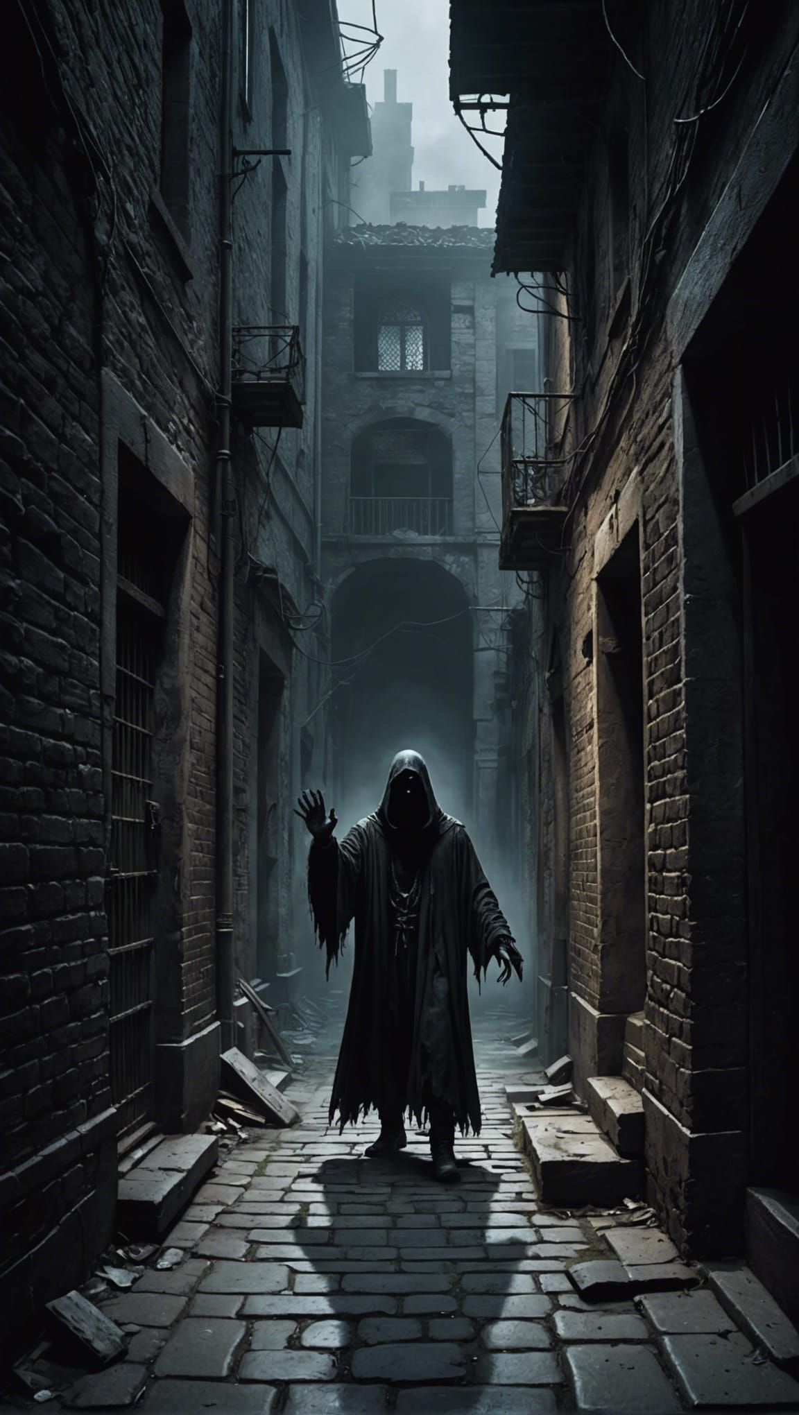 Macabre Ghostly Specter in Dark Alleyway