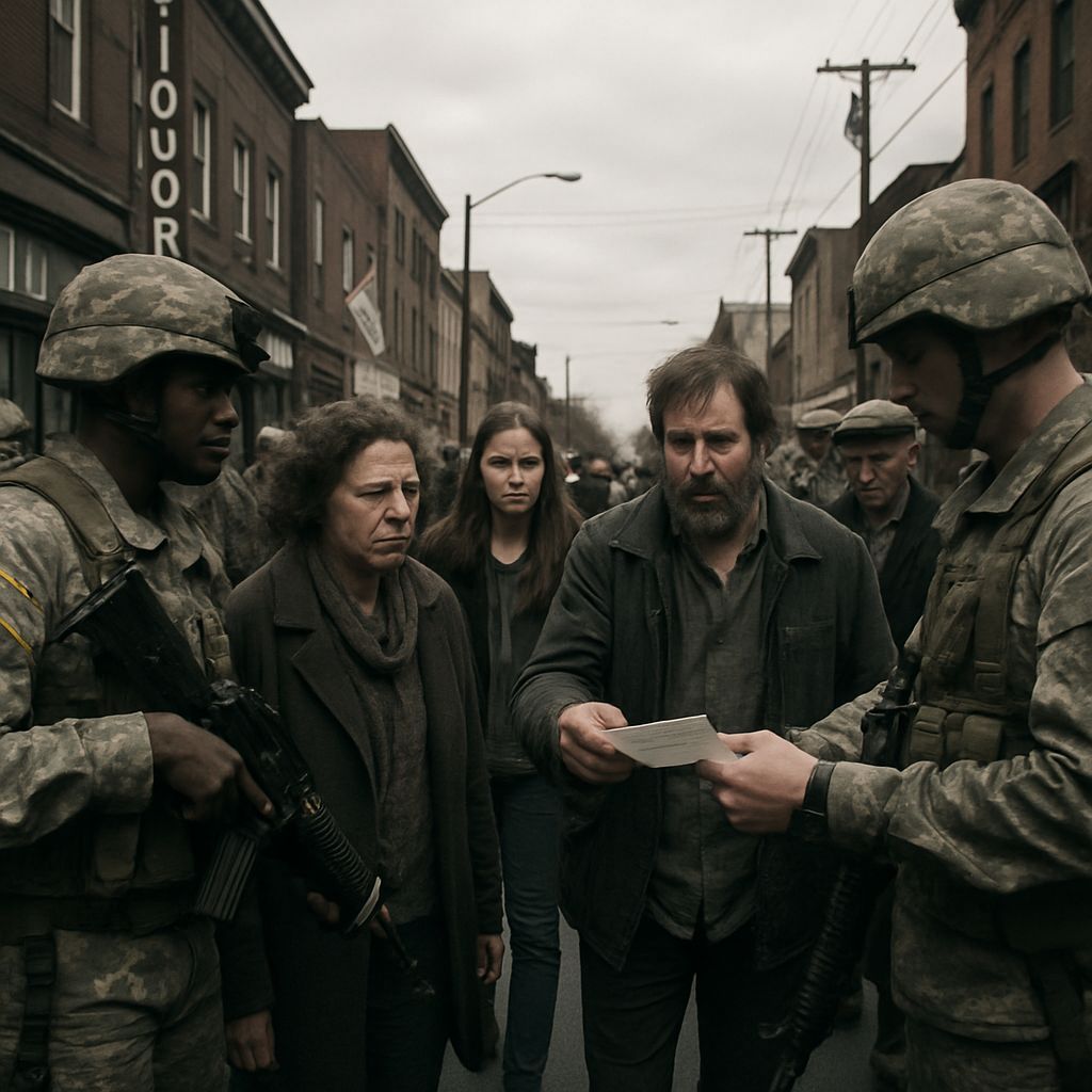 Dystopian American Street Under Military Rule