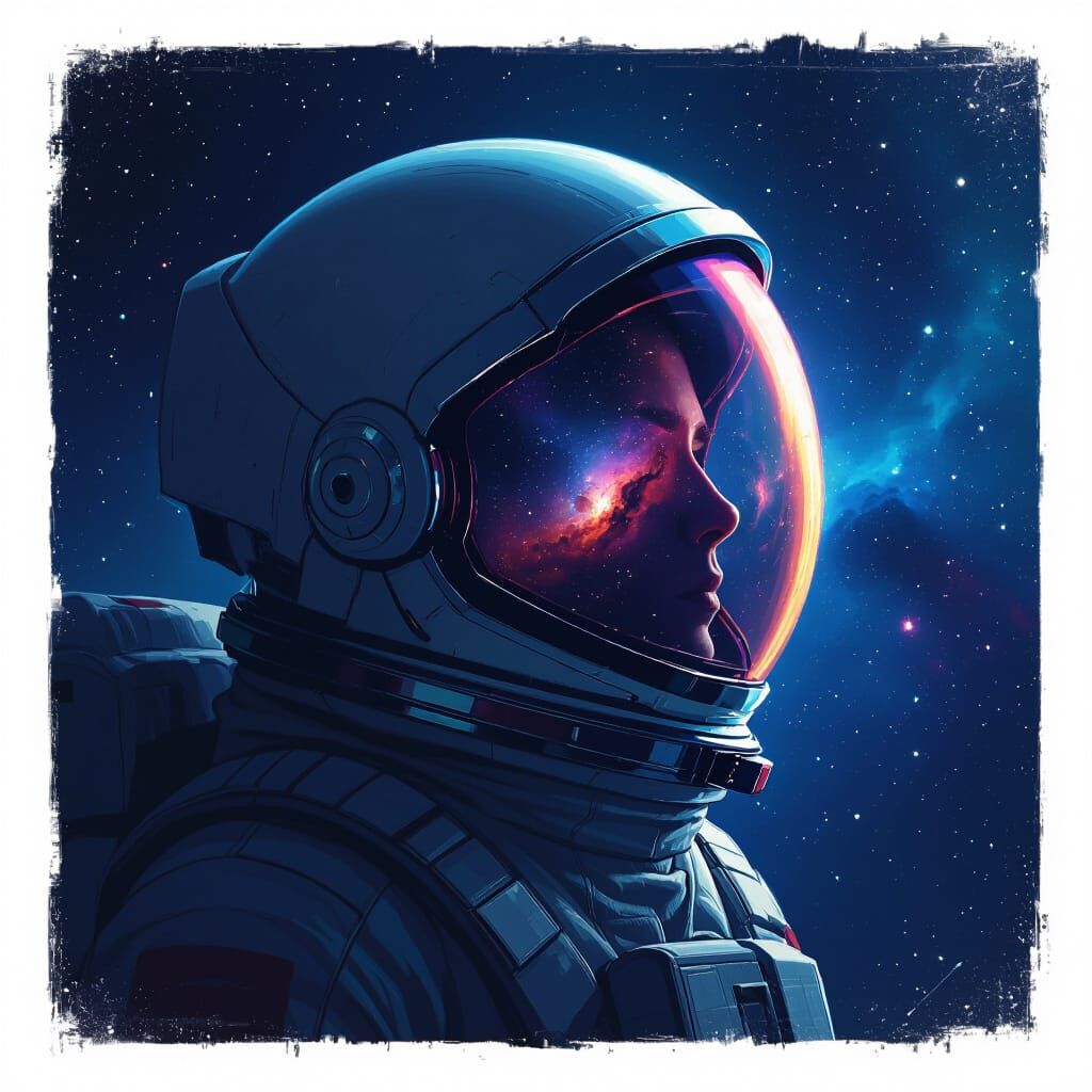 Astronaut Portrait with Nebula Reflection in Helmet