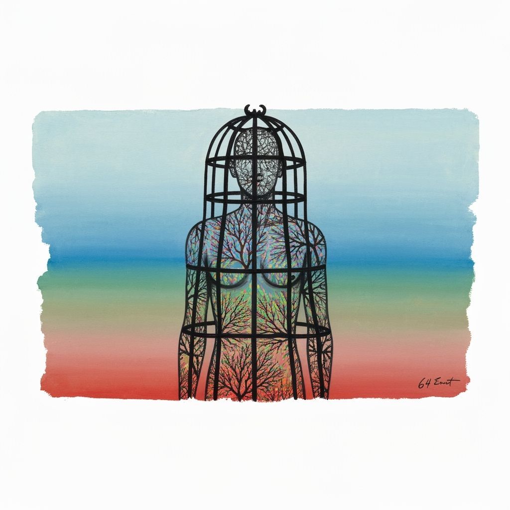 Dystopian Filigree Cage in Max Ernst Style