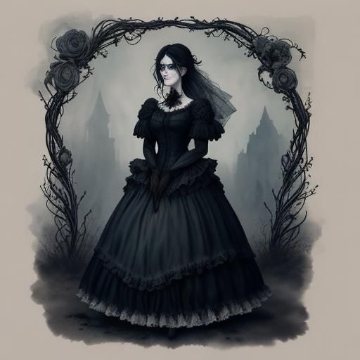 Melancholy Girl in Barren Landscape: Watercolor Illustration