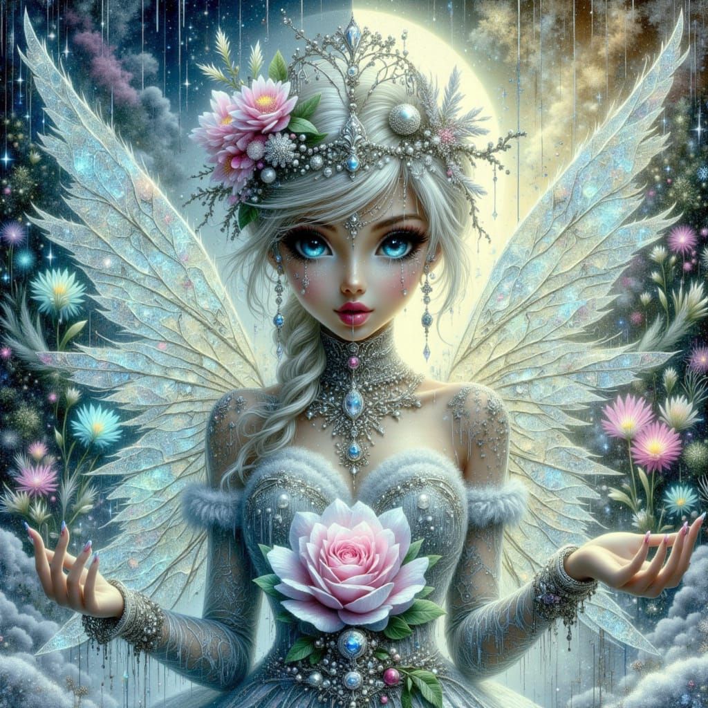 Enchanting Ice Fairy Among Snow Flowers