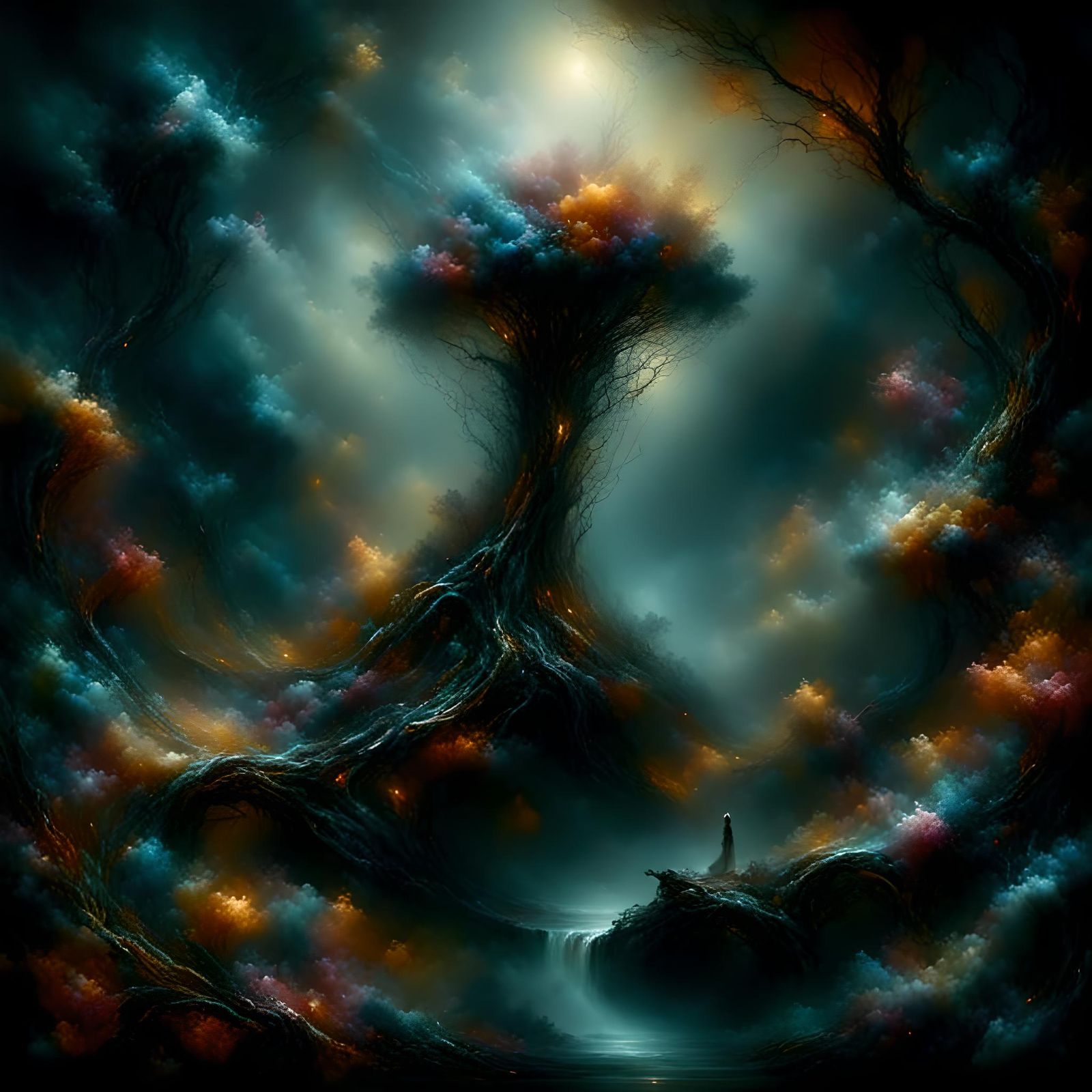 Ethereal Water Creature Under Mushroom: Quantum Nature