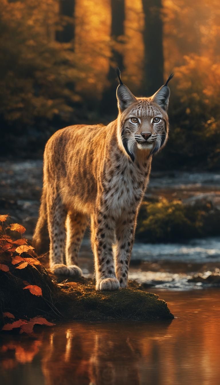 Lynx in Amazonian Forest Path, Magical Realism