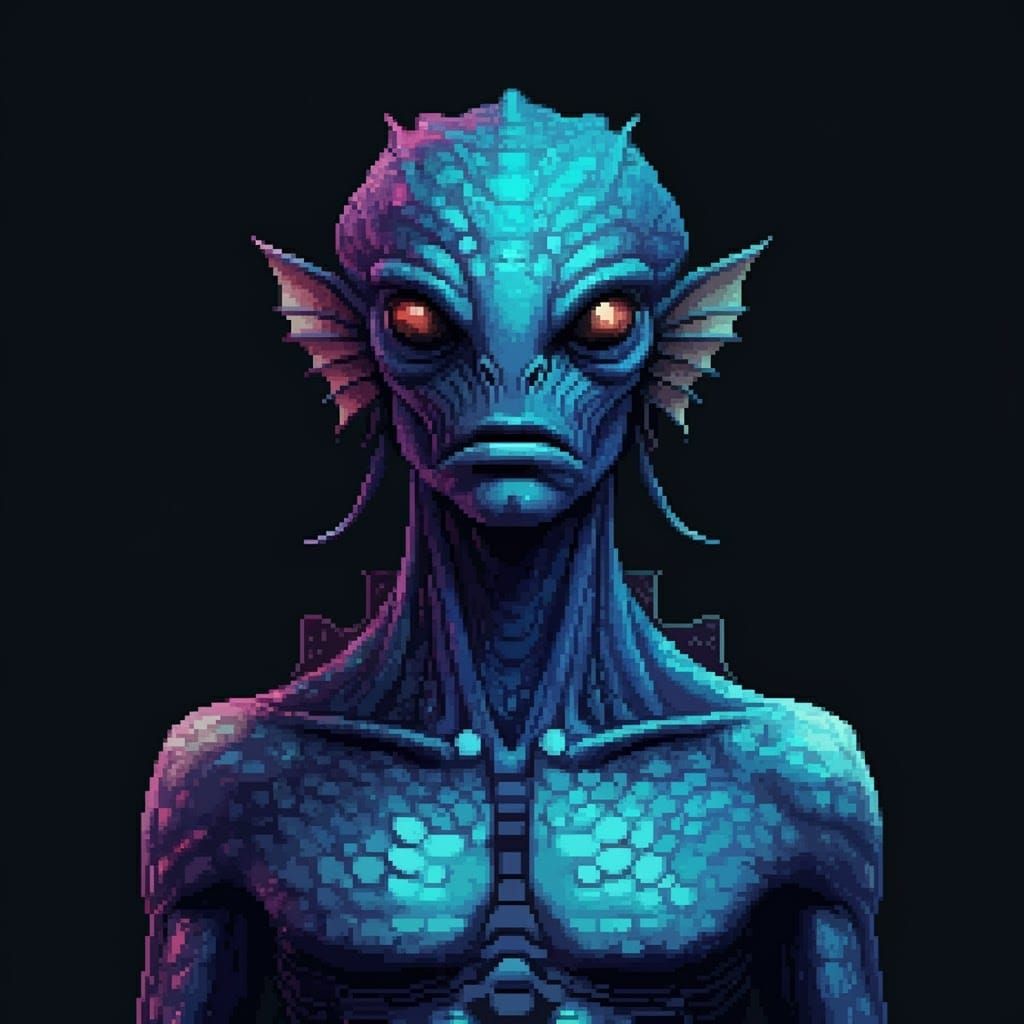 Futuristic Alien Portrait in 8-bit Pixel Art