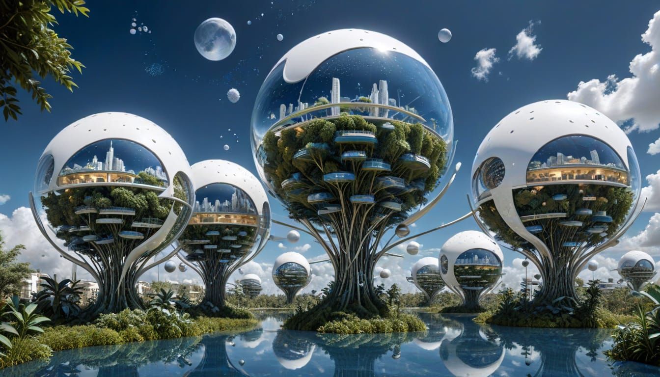 Surreal Floating City Architecture with Cosmic Space