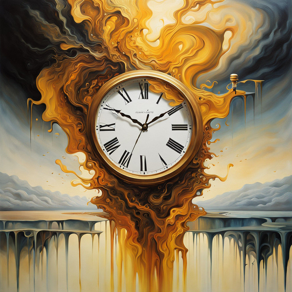 Distorted Masterpiece with Warring Clock and Melting Figure