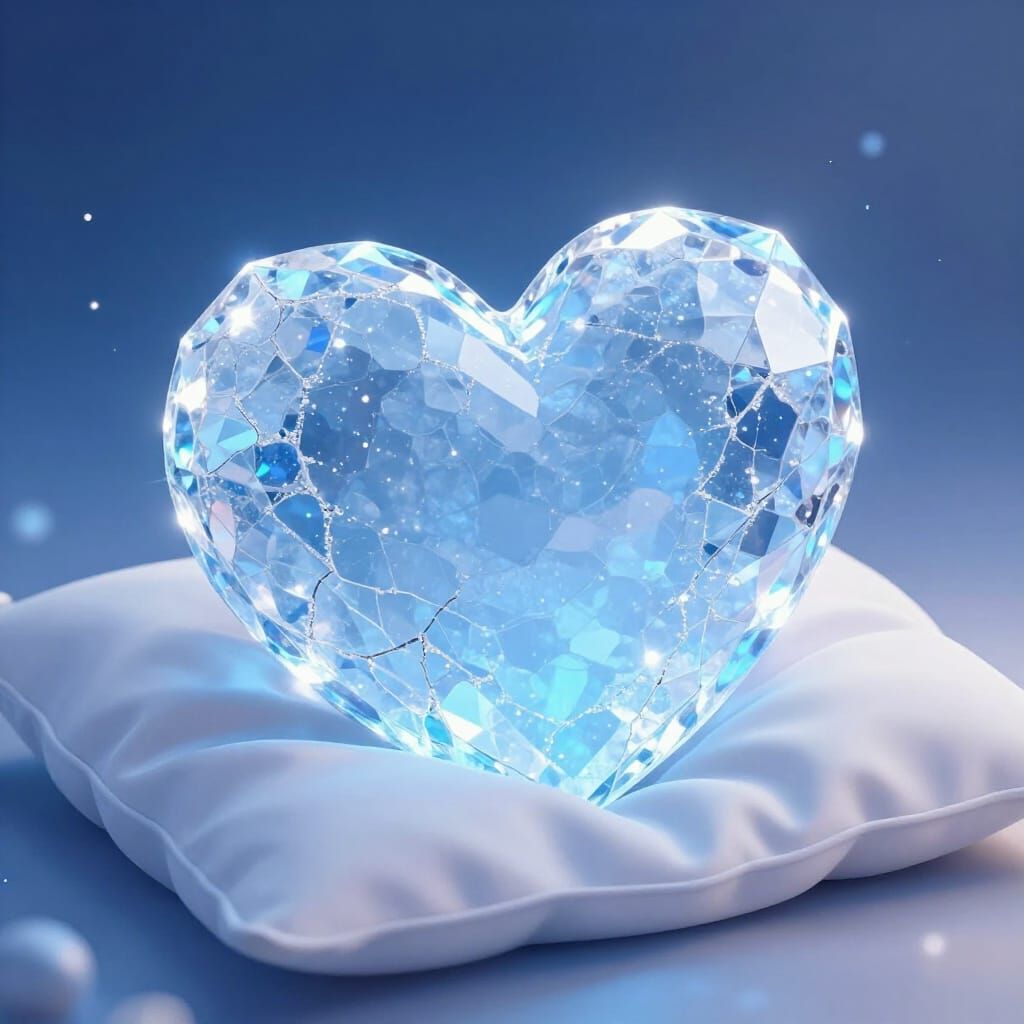 Sparkling Ice Heart with Inner Glow in 3D Anime Style