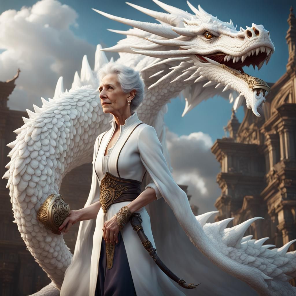 Elegant Woman with Dragon: Fantasy Concept Art
