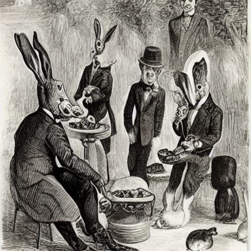 Surreal Freemason Rabbits Conjure Carrots and Rhythmic Beats