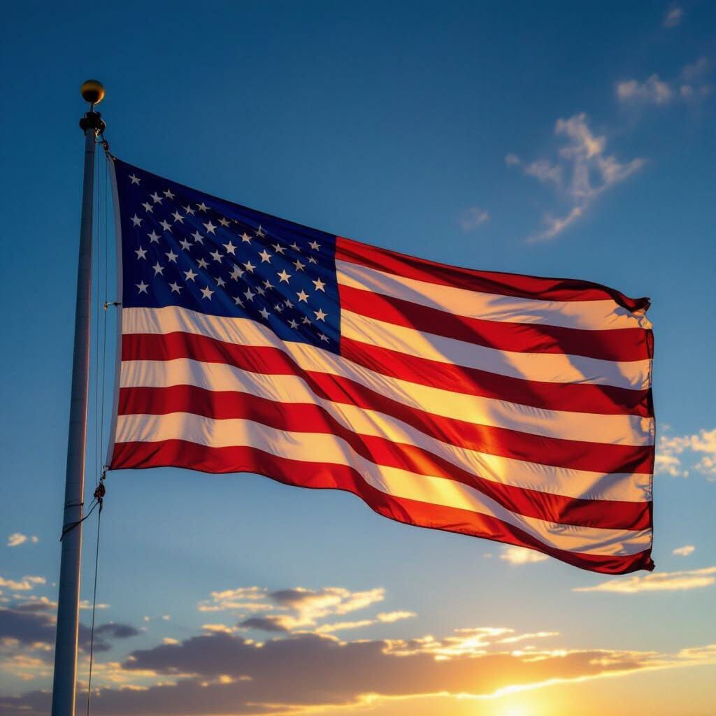 Majestic US Flag Waving in Golden Hour Light