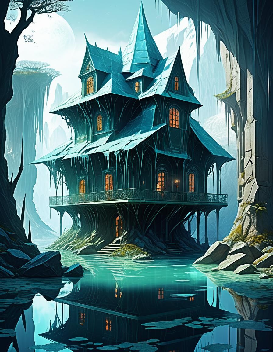 Mystical Crystal Chateau Amidst a Swampy Dreamworld