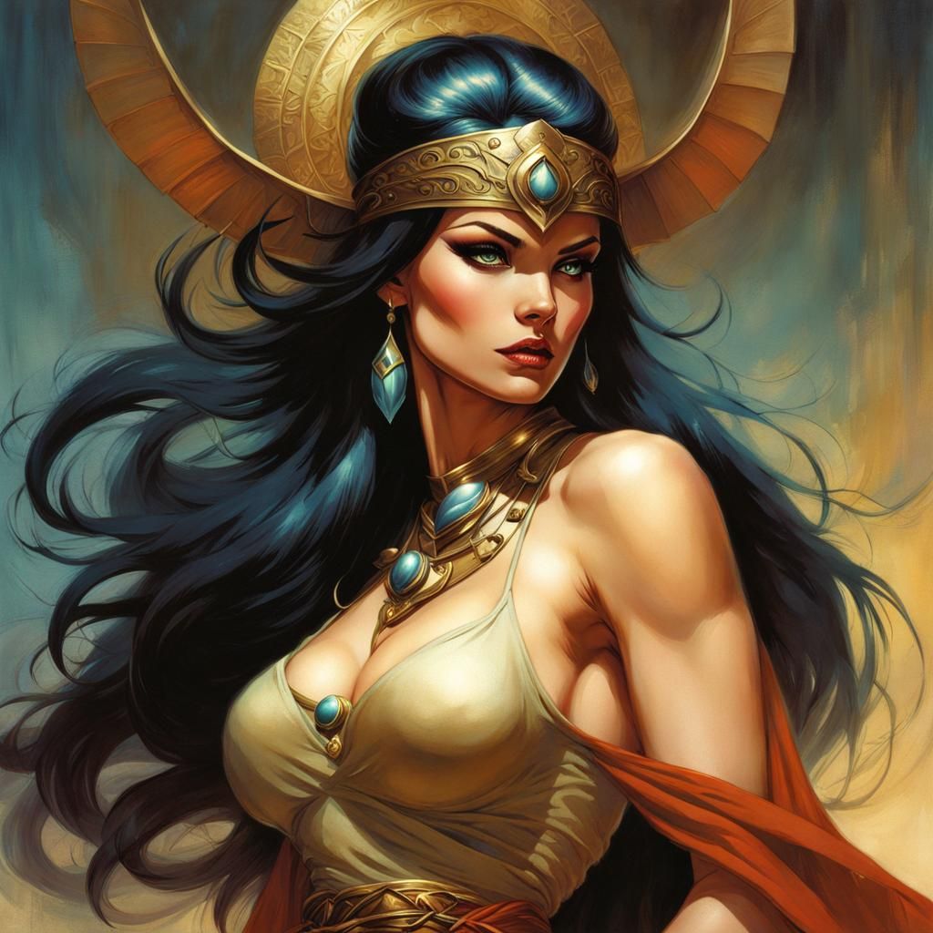 Muscular Barbarian Girl in Comic Book Style