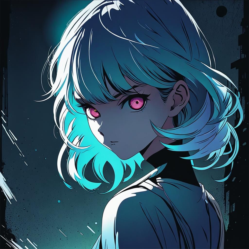 Anime Portrait of Blue-Haired Character in Manga Style