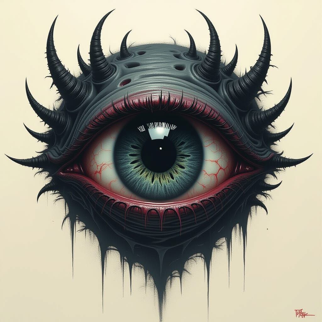 Grotesque Alien Eye in Dark Biomechanical Style