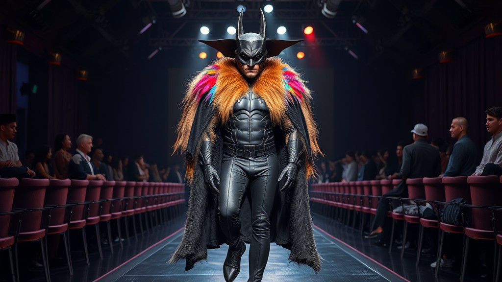 Fur-clad Superhero on Fashion Runway, Sinister Lighting