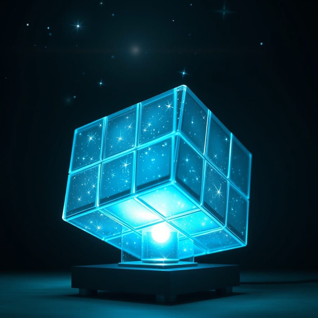 Ethereal Rubik's Cube Lamp in a Celestial Setting