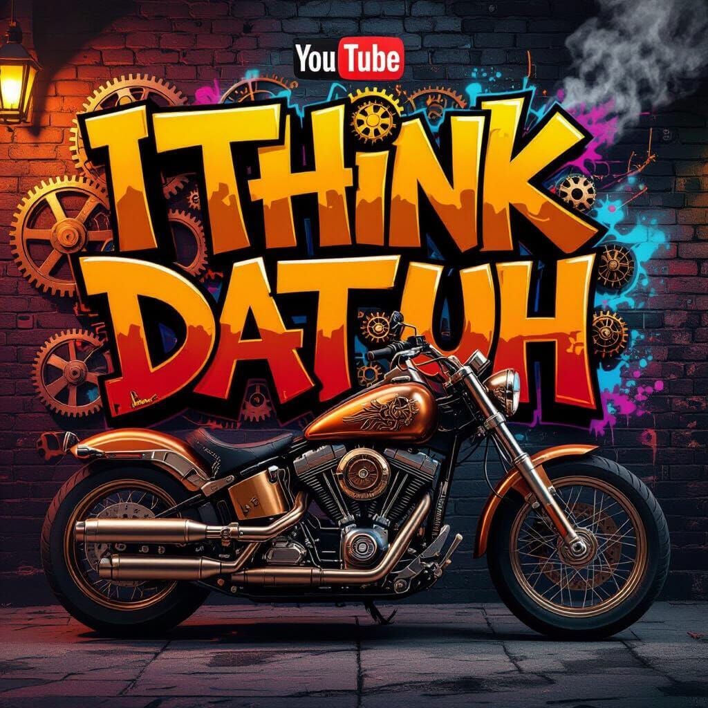 Graffiti YouTube Banner With Steampunk Motorcycle Engine