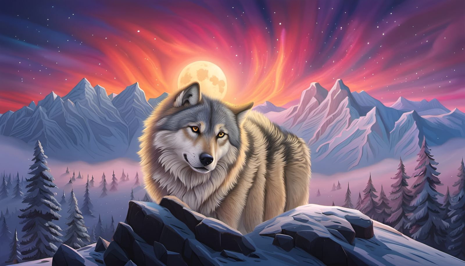 Lone Wolf Howling at Moon: Hyperrealistic Art