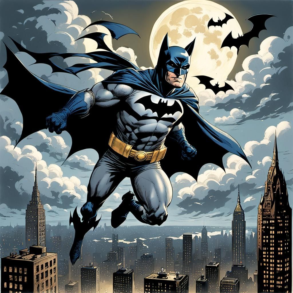 Cat-Woman Kite Soaring Over Gotham, Comic Art