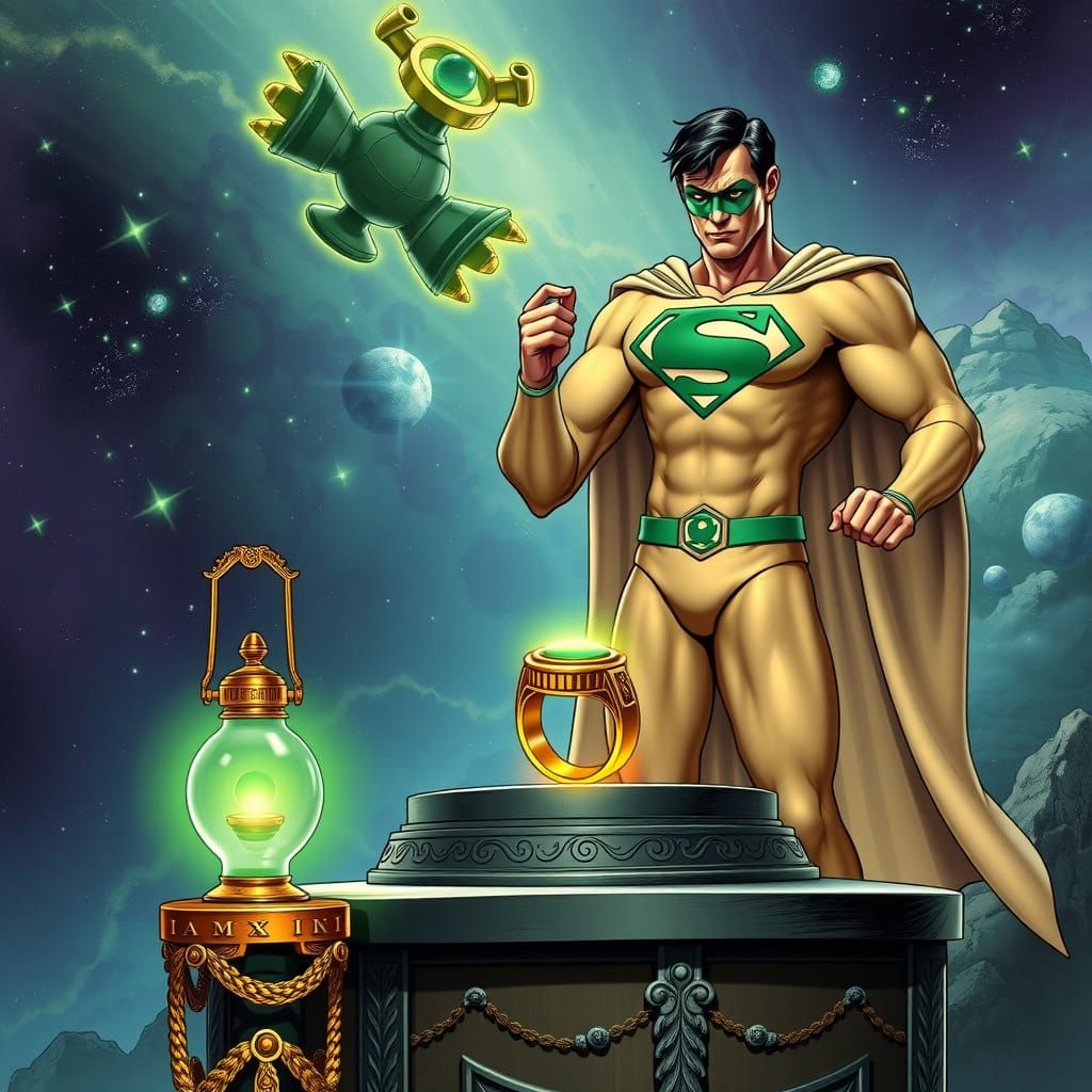 Hercules Superman Finds Green Lantern Ring in Cosmic Space