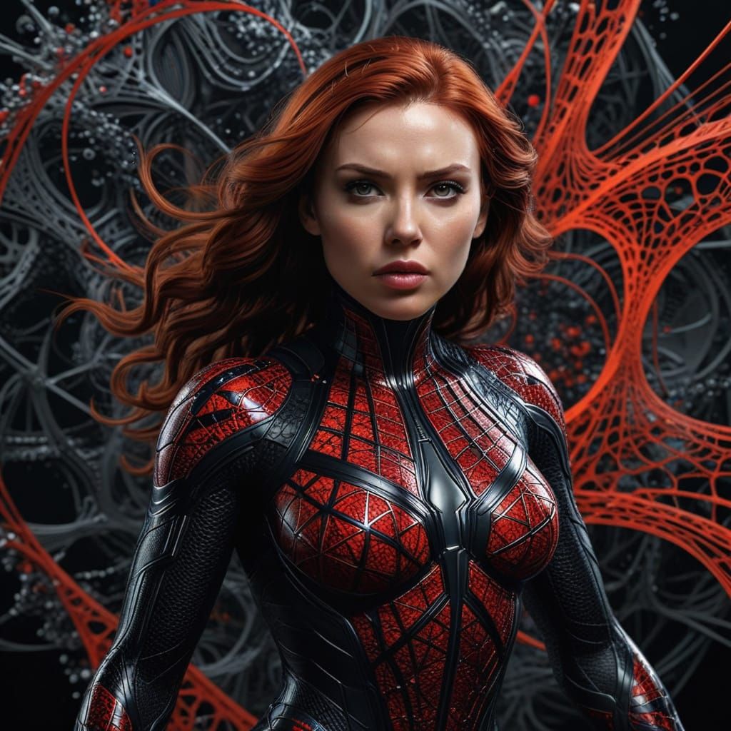 Black Widow as Spiderwoman in Action