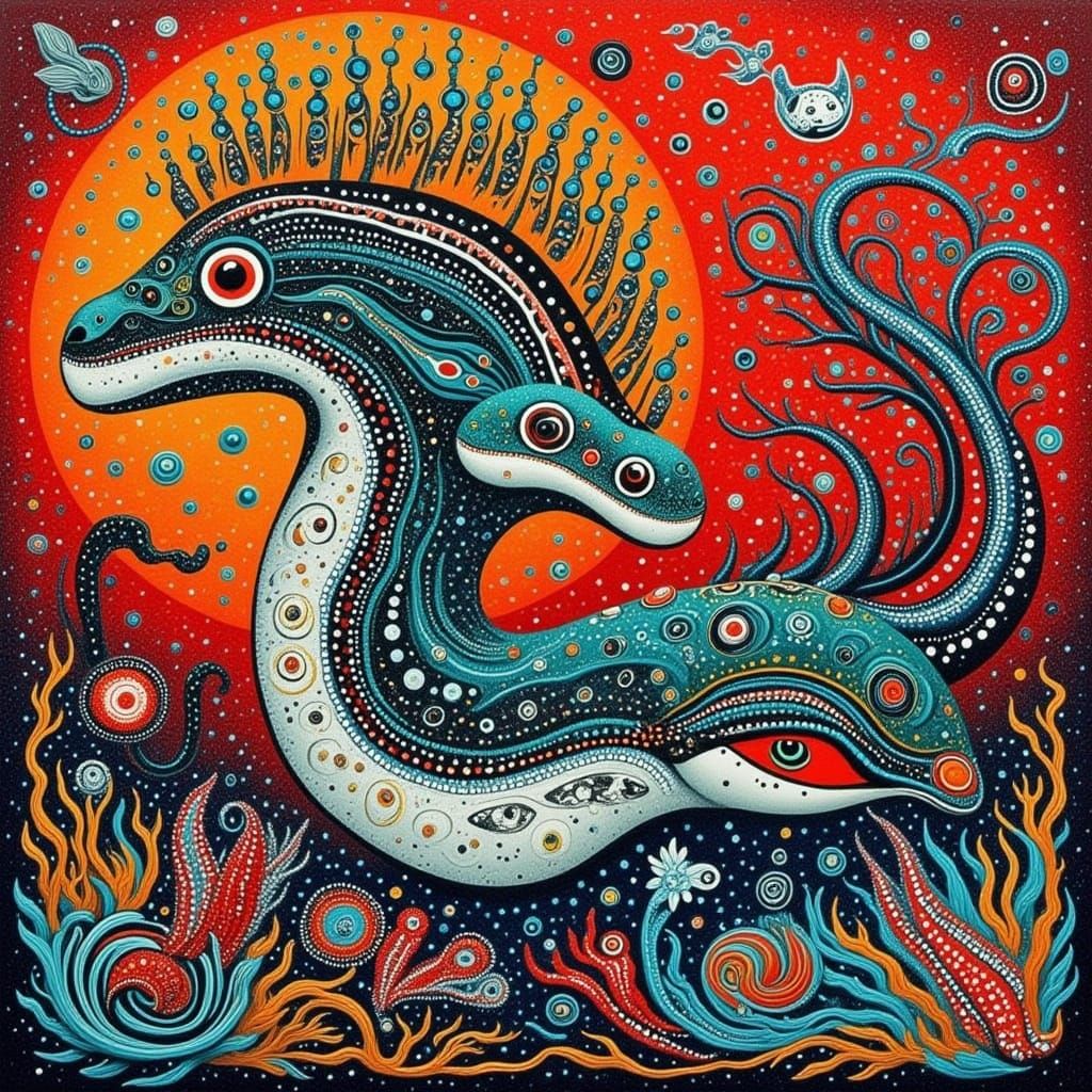 Kraken in Aboriginal Dot Painting Style