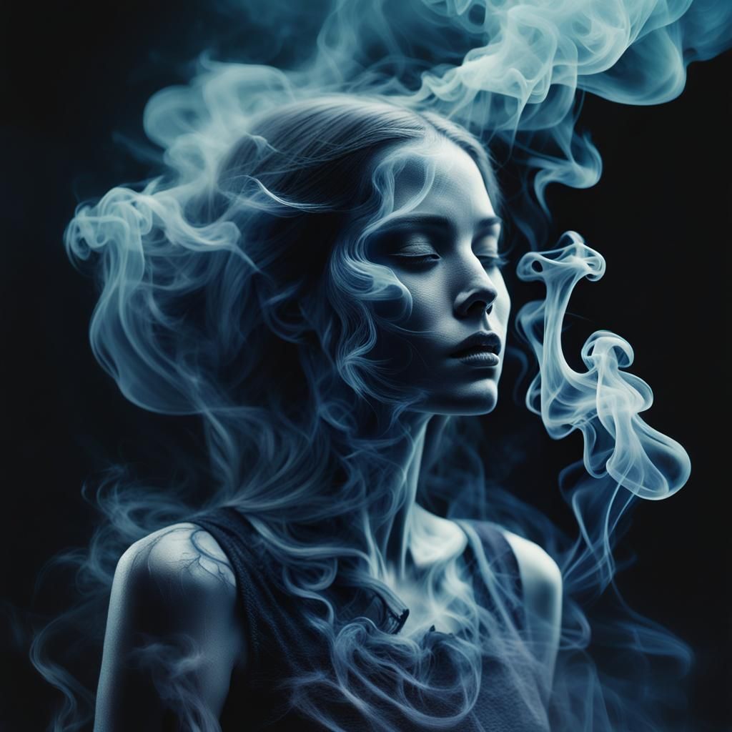 Ethereal Smoke Woman: Dreamlike Fantasy Art