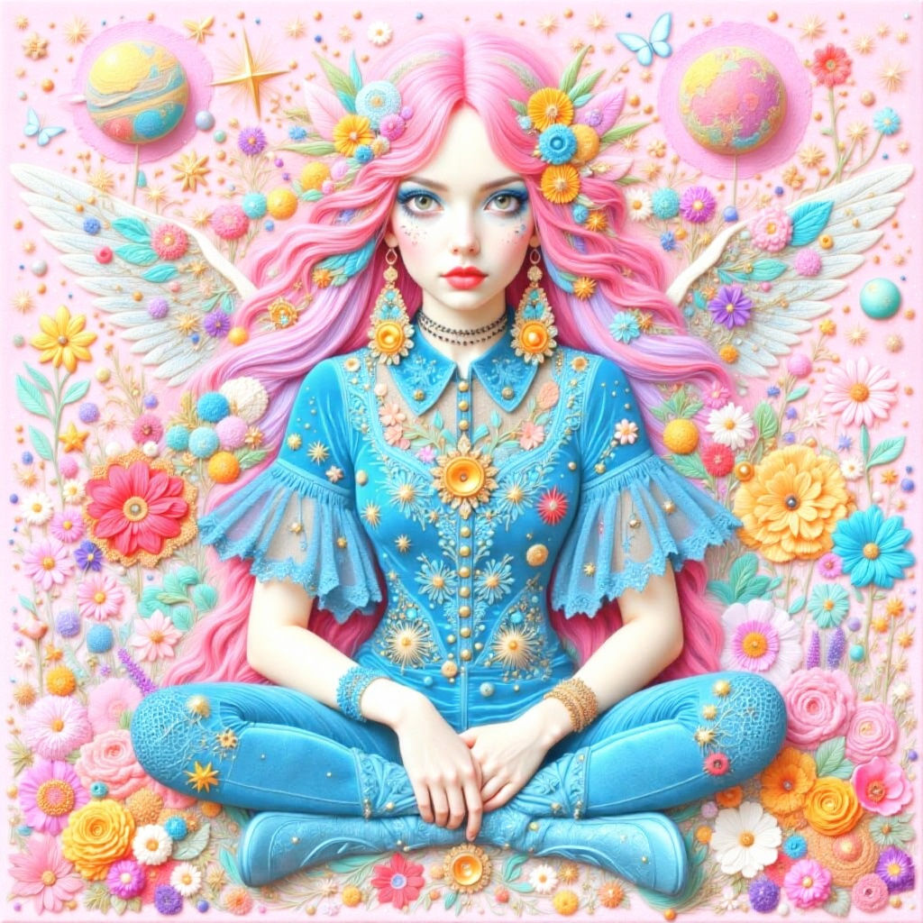 Gothic Woman in Embroidery with Occult Symbols