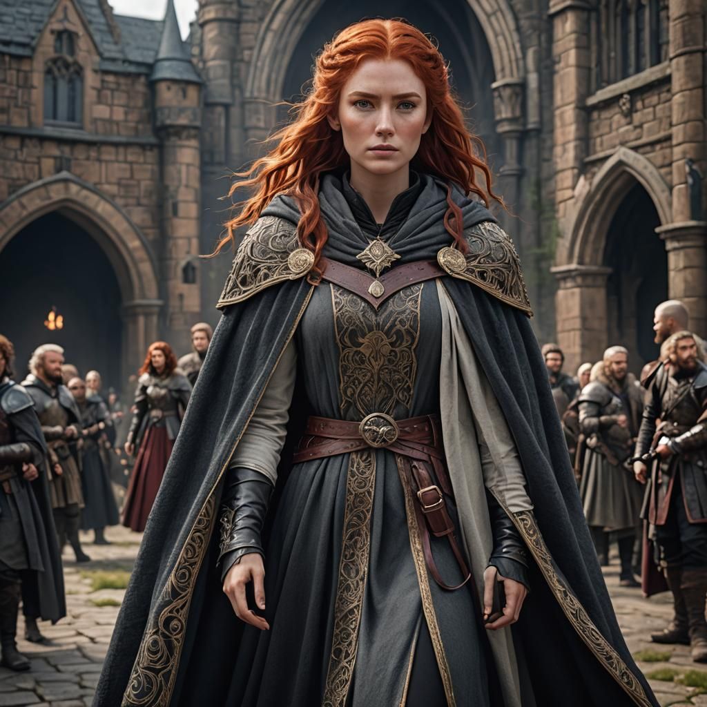Red-Haired Girl in Valyrian Clothing: Fantasy Art