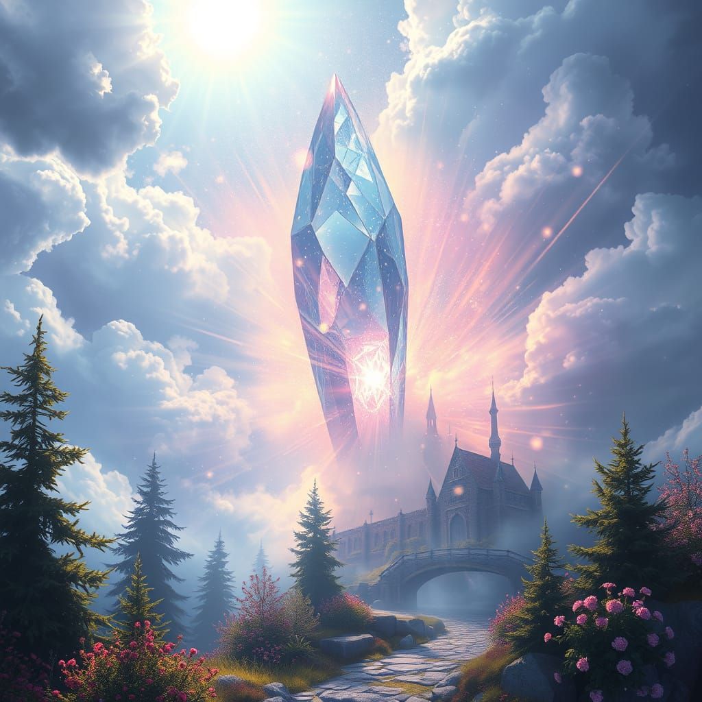 Mystical Crystal Exploding with Light in Ethereal Fantasy